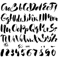 Hand drawn font made by dry brush strokes. Grunge style alphabet