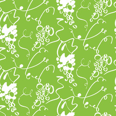 Seamless background pattern with grapes hand drawn. green color vector illustration.
