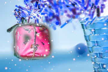 Fototapeta premium Toys and decorative box on the Christmas tree