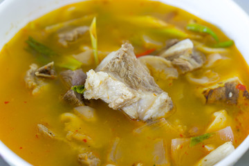 Pork Spare Ribs Spicy Soup with thai herbs(Tom Sab) form Thailand