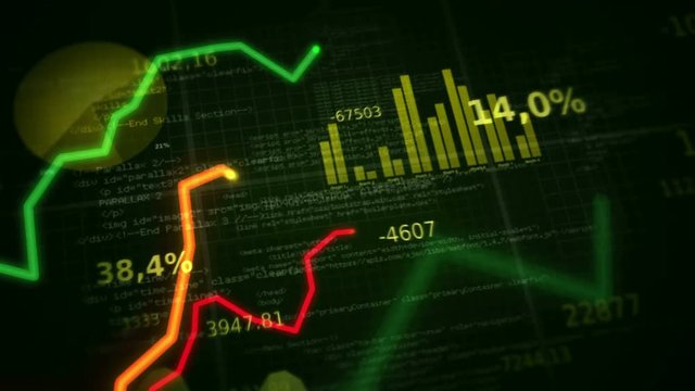 Colorful financial diagrams showing profit and loss. 2 in 1. Dark green.