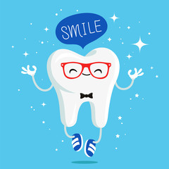 Happy healthy smile tooth in red glasses