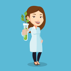 Scientist with test tube vector illustration.
