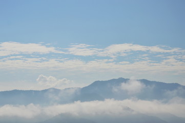 mist and cloudy floating on mountain in sunny day