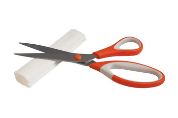 scissors and bandage on a white background