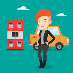 Charging of electric car vector illustration.