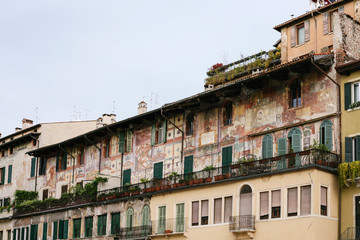Fototapeta na wymiar medieval house on Piazza delle Erbe in Verona
