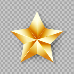 Shiny Gold Star isolated on transparent background. Vector Illustration.