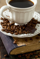 cup of coffee on wooden surface
