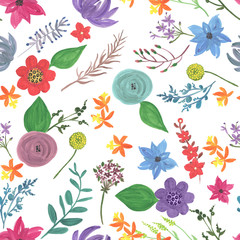 Watercolor seamless pattern with beautiful exotic flowers on white background. Hand painting floral pattern.