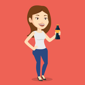 Young woman drinking soda vector illustration.