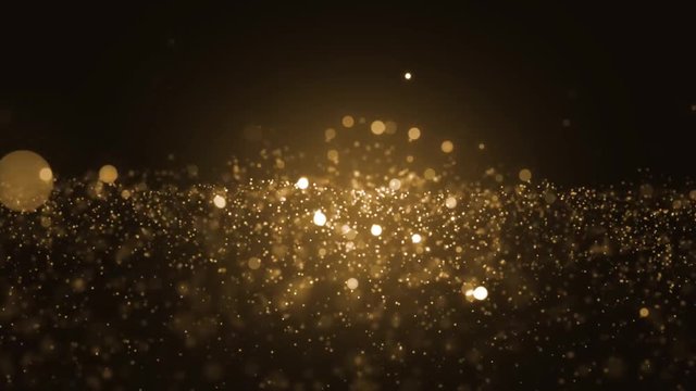  Universe gold dust with stars on black background. Motion abstract of particles. VJ Seamless loop.