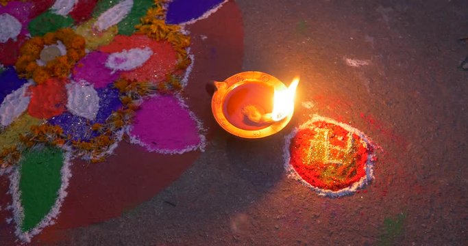 Burning oil candle on hindu celebrarion