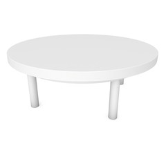 White Round Table. 3D render isolated on white. Platform or Stand Illustration. Template for Object Presentation.