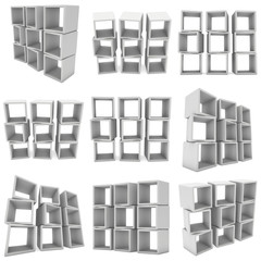 Product display boxes set. 3D render isolated on white. Platform or Stand Illustration. Template for Object Presentation.