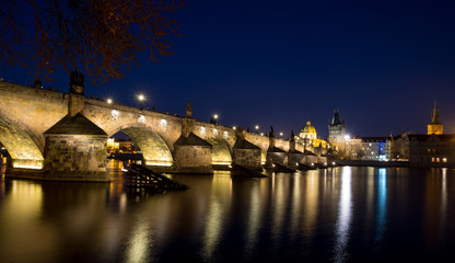 Fototapeta na wymiar Night photo of Prague Old Town (Smetanovo Nabrezi)