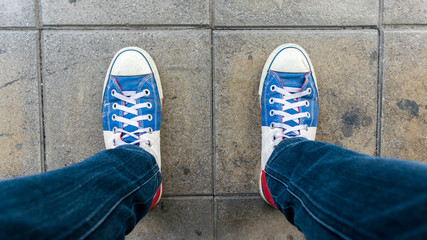 the shoe on the road.