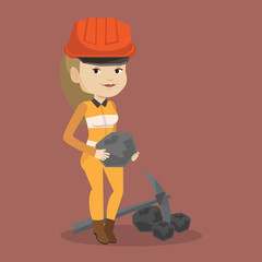 Miner holding coal in hands vector illustration.
