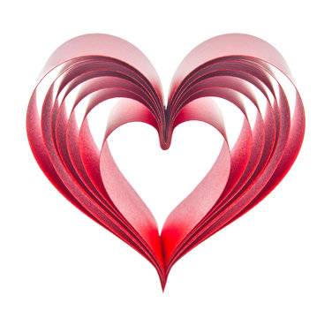 Heart of red ribbons. Isolated white background