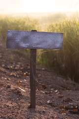 Old wooden sign on the ground.