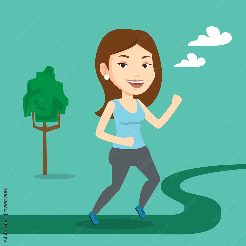 Wall mural Young woman running vector illustration.