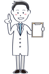 さわやかで若いやさしいお医者さん　黒髪 全身　カルテの説明