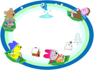 Obraz premium 動物のウィンタースポーツのタイトルフレーム