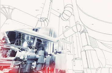 wireframe computer cad design of pipelines for modern industrial