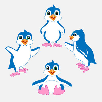 Cute penguin set cartoon vector illustration
