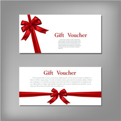 Voucher template with red bow ribbon. Vector illustration