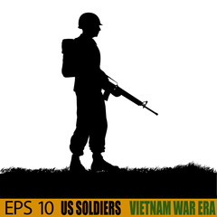 US soldier from Vietnam War era. Original silhouette
