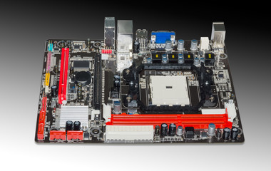 Motherboard of a desktop on a gradient background