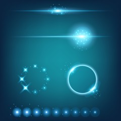Creative concept Vector set of glow light effect stars bursts with sparkles isolated on black background. For illustration template art design, banner for Christmas celebrate, magic flash energy ray
