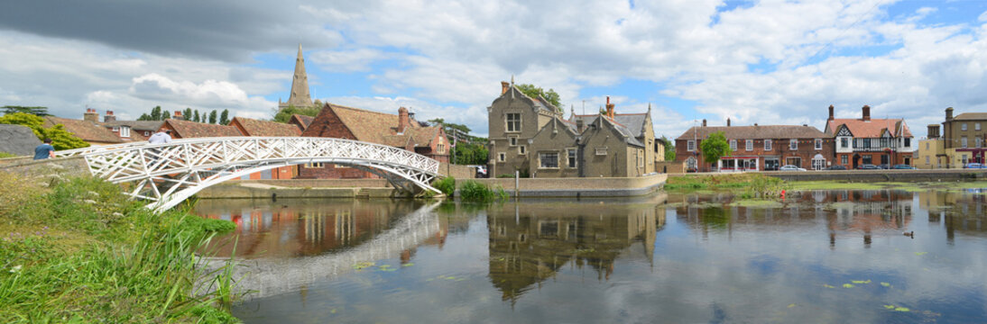 Panorama of the Causeway, Town Offices and Chinese Bridge at Godmanchester Cambridgeshire England,