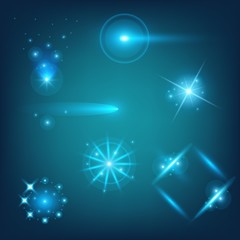 Creative concept Vector set of glow light effect stars bursts with sparkles isolated on black background. For illustration template art design, banner for Christmas celebrate, magic flash energy ray