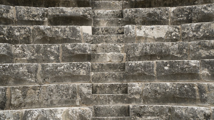 Detail view of historical old ancient city of Aspendos amphitheater steps in Antalya.- TURKEY