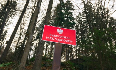 Welcome Sign Karkonoski National Park, Karkonosze Mountains, Poland