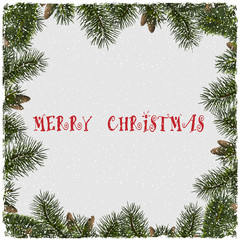 Christmas grunge background with christmas tree branches and snow