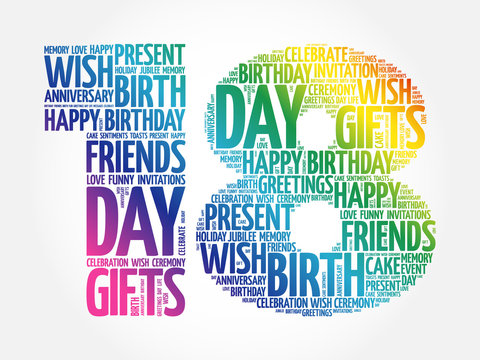 Happy 18th birthday word cloud collage concept