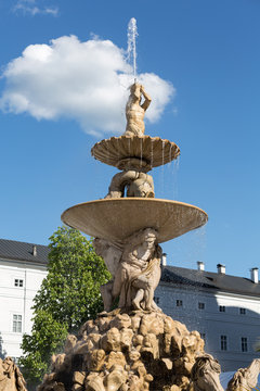 Baroque Residence fountain on Residentplatz in Salzburg. Austria
