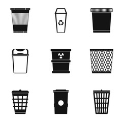 Garbage icons set. Simple illustration of 9 garbage vector icons for web