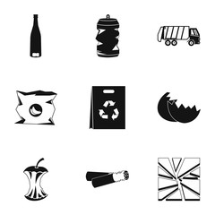 Rubbish icons set. Simple illustration of 9 rubbish vector icons for web