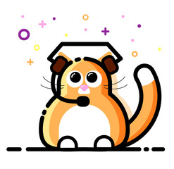 Cat wearing headphones and microphone. Support service team. Contact us. Flat line style. Vector illustration. Icon concept
