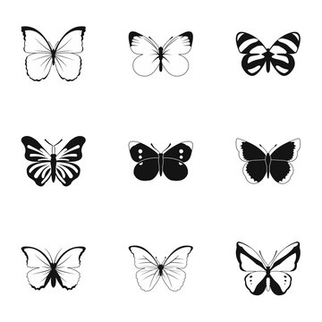 Flying butterfly icons set. Simple illustration of 9 flying butterfly vector icons for web