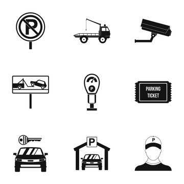 Parking station icons set. Simple illustration of 9 parking station vector icons for web