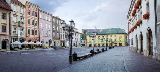 Naklejka premium Panorama of little market square (Maly Rynek) in Krakow, Poland