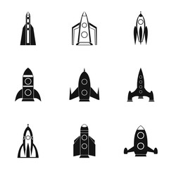 Types of rocket icons set. Simple illustration of 9 types of rocket vector icons for web