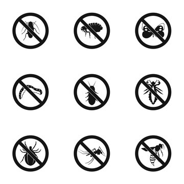 Prohibited insects icons set. Simple illustration of 9 prohibited insects vector icons for web