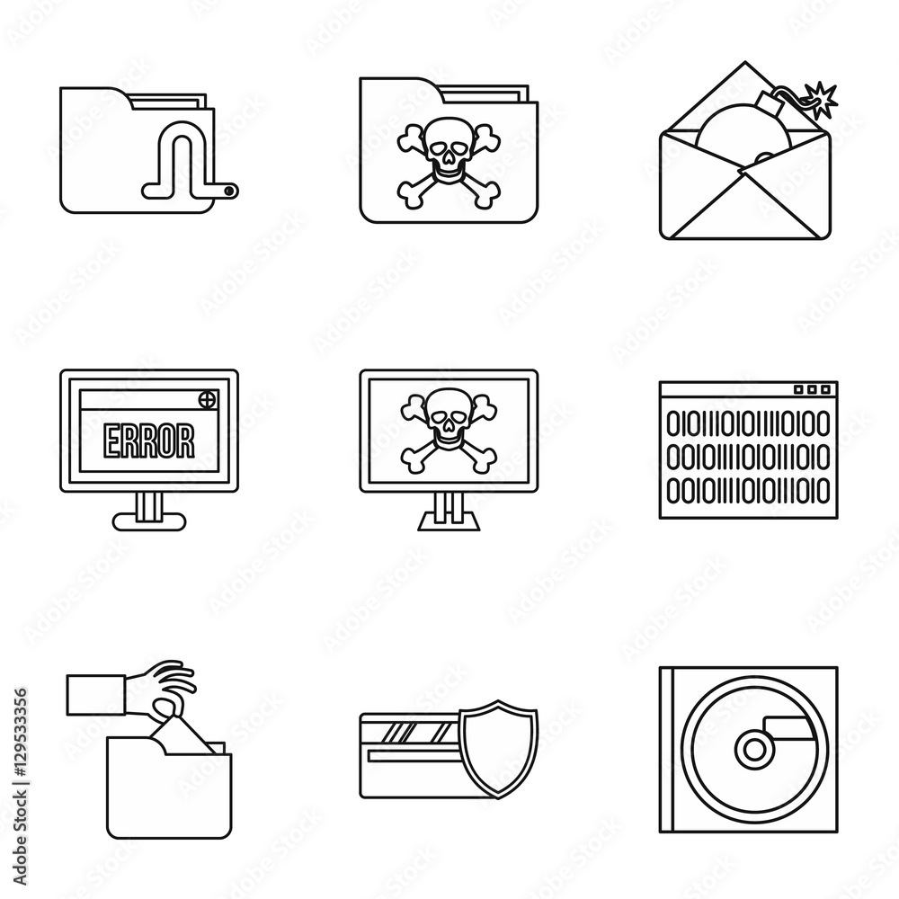 Wall mural Ddos attack icons set. Outline illustration of 9 ddos attack vector icons for web - Wall murals