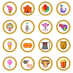 Circus Icons set in cartoon style isolated on white background